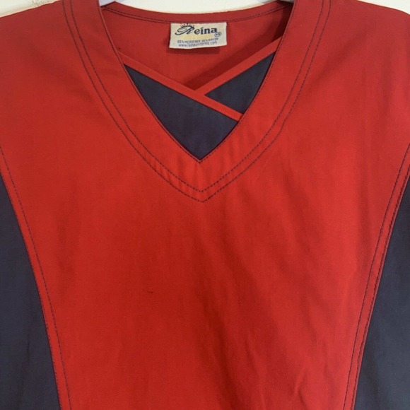 Reina Red Blue Mock V-Neck Scrub Top Medical Uniform XS - Picture 4 of 9